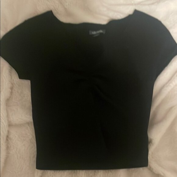 Wild Fable Black Fitted Ruched Short Sleeve Tee - Picture 1 of 1